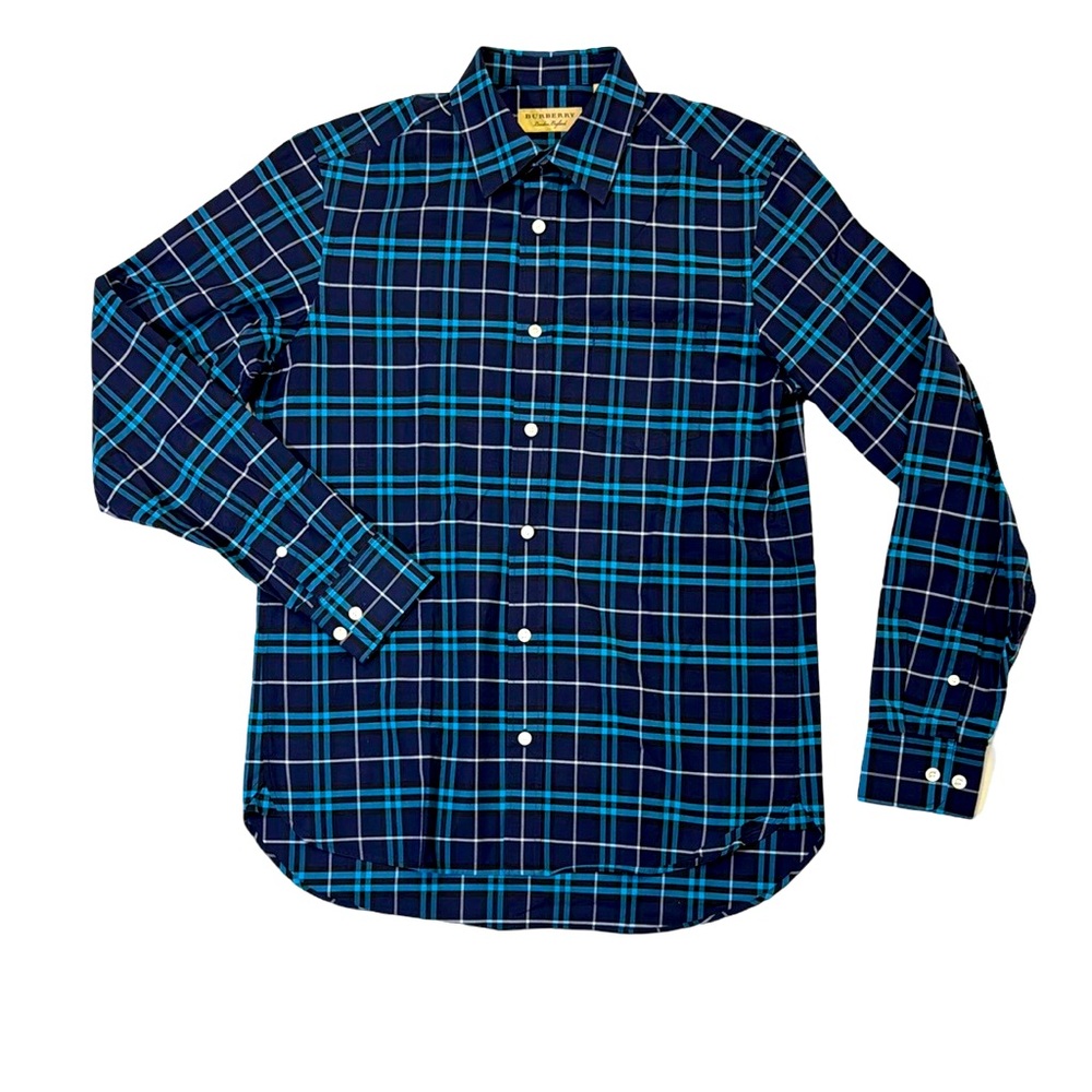 Burberry mens S Small window pane plaid button up casual shirt EUC